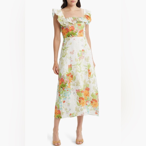 & Other Stories Dresses & Skirts - & Other Stories Floral Ruffle Linen Midi Dress Size 8